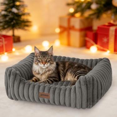 Imagem de ZOMISIA Camas grandes para gatos – Cama ortopédica para cães médios, cama retangular para animais de estimação com capa lavável removível fofa, 63 x 53 x 23 cm, cinza