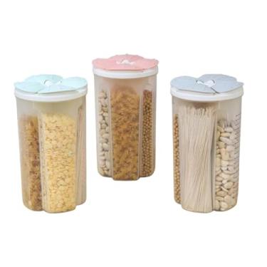 Imagem de Pote Plástico de Armazenamento com 4 Divisórias, 2,8 Litros, Potes e Porta-Mantimentos, Recipientes Domésticos Individuais para Alimentos, Jogos de Armazenamento e Organização de Cozinha