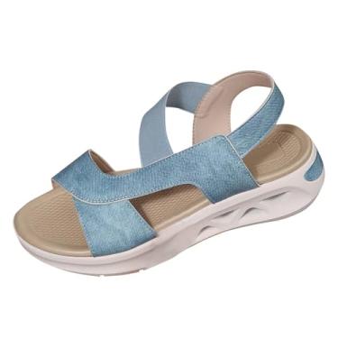 Imagem de Chinelos femininos modernos de bico aberto com boca de peixe – Sandálias rasteiras para atividades casuais de lazer ao ar livre, Azul-claro celeste, 38