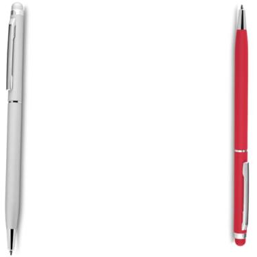 Imagem de Caneta Esferográfica Touch Screen Metálica, Corpo Emborrachado, Escrita Azul, Ponta Fina 0.7mm, Design Moderno, para Escritório, 14.5cm (Prata e Vermelho)