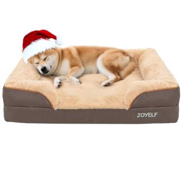 Imagem de JOYELF Cama para cães médios, sofá-cama de espuma, cama reforçada para animais de estimação com fundo antiderrapante, sofá durável para cães pequenos a médios - marrom