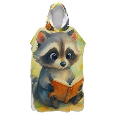 Imagem de TSENQUE Lindo guaxinim aquarela secagem rápida poncho de praia toalha de banho roupão para adultos e crianças, tamanho único