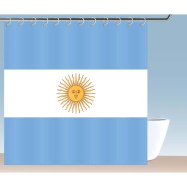 Imagem de Petite Pine Cortina de chuveiro com bandeira da Argentina de poliéster 72 × 72 polegadas, com ganchos e ilhós, decoração de banheiro argentino à prova d'água 182 × 182 cm, cortinas de acessórios de