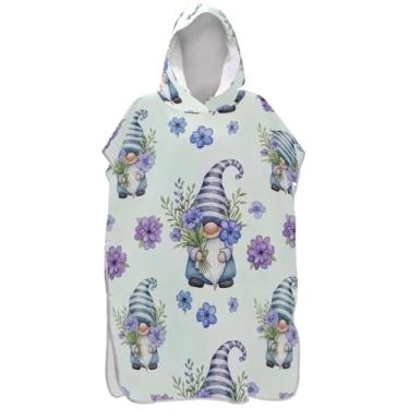 Imagem de Joisal Gnomos fofos flores roxas poncho de surfe para adultos trocador com capuz toalha de natação plus size ponchos femininos com capuz