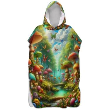 Imagem de Joisal Roupão reutilizável para trocador de poncho de surf para adultos toalhas de banho de praia caprichosas floresta colorida cogumelo masculino feminino poncho com capuz
