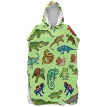 Imagem de Joisal Roupão para adultos poncho de surfe praia moletom toalha floral plus size verde répteis anfíbios crocodilos unissex adulto poncho com capuz