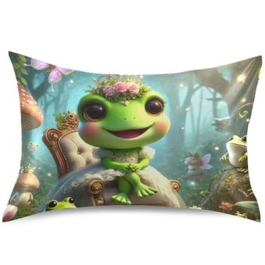 Imagem de Frog Princess Linda Fronha de Cetim Cores Refrescante Fronha King Queen Padrão Fronha de Cama Fronha, Tamanho King, 101,6 cm x 50,8 cm