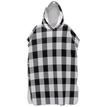 Imagem de Joisal Poncho de surfe trocador roupão adulto praia banho com capuz plus size masculino poncho com capuz preto branco xadrez búfalo