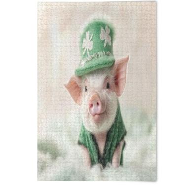 Imagem de Quebra-cabeças 1000 peças para adultos cenário decorativo arte animal desenho animado São Patrício leitão verde difícil quebra-cabeças família elefante branco presentes, 1000 peças, 75 x 50 cm