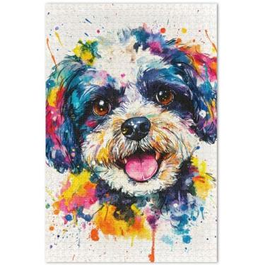 Imagem de Quebra-cabeça de cachorro Maltipoo em aquarela para adultos, 1000 peças, divertido, bobo, difícil, cenário, arte de flores, 75 x 40 cm