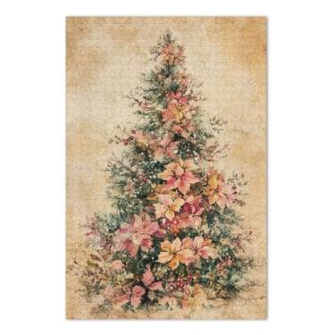 Imagem de Quebra-cabeça retrô com flores de árvore de Natal para adultos, 500 peças, jogos de quebra-cabeça para adultos com letras nas costas
