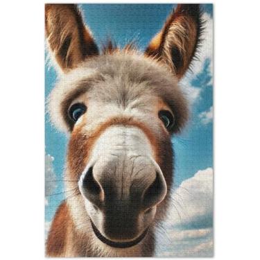 Imagem de Quebra-cabeça de burro fofo, 500 peças, presentes para adultos, cenas de outono, pintura animal, 50 x 37 cm