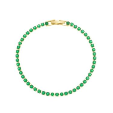 Imagem de Pulseira Riviera com Zircônias Esmeraldas Banhada a Ouro 18k, Feminina, Colorido, 15 cm, Fecho Caixa com Alça de Segurança