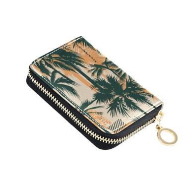 Imagem de Carteiras de cartão de crédito com bloqueio de RFID, carteira feminina com zíper em volta da carteira masculina pequena com bolso para moedas, palmeiras tropicais, bege, laranja