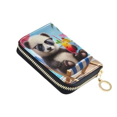 Imagem de Carteira feminina de verão tropical de panda bacana pequena com bloqueio de RFID, porta-cartões de crédito com zíper, porta-moedas com chaveiro