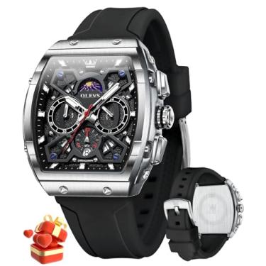 Imagem de OLEVS Relógio masculino cronógrafo de couro marrom, dourado, analógico, quartzo, moderno, vestido de negócios, mostrador grande, dia, data, luminoso, à prova d'água, casual, masculino, mostrador preto