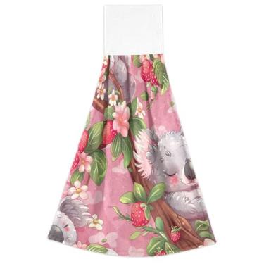 Imagem de Joisal Toalhas de mão de primavera com laço para pendurar bonito coala vermelho morango forno gravata conjunto de 2, toalha de cozinha de outono ultra absorvente, fofa, 46 x 35 centímetros