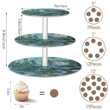 Imagem de Water Lilies Claude Monet Pintura Tea Party Cupcake Stand 3 camadas redondo acrílico copo bolo torre exibição mesa suporte sobremesa decoração festa chá personalizado formatura