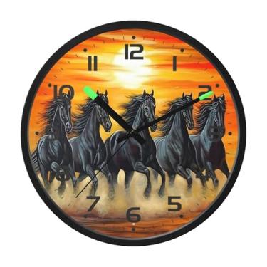 Imagem de SEHANY Relógio de parede artístico majestoso cavalos silencioso, sem tique-taque, relógio redondo operado por bateria, controle de som, luz noturna, relógios de parede para sala de estar, cozinha