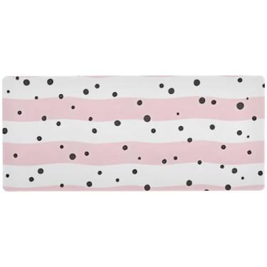 Imagem de Tapete de mouse listrado ondulado de bolinhas rosa para mesa antiderrapante, mouse pad gamer grande, 80 x 39,9 cm