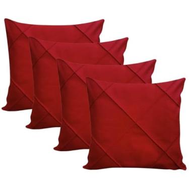 Imagem de Almofadas Cheias em Suede Drapeada 45x45cm Decorativas Sala Quarto Sofá(4 VERMELHO)