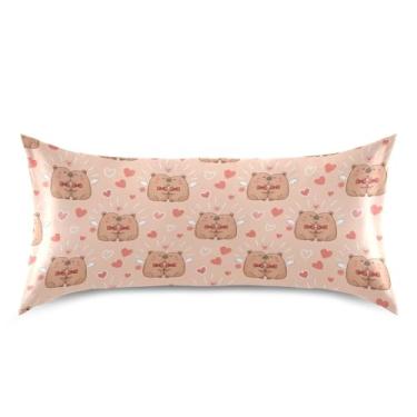 Imagem de Wassud Lindas capivaras Dia dos Namorados fronha de cetim para cabelo e pele fronhas de seda lisa king size respiráveis com fecho de envelope