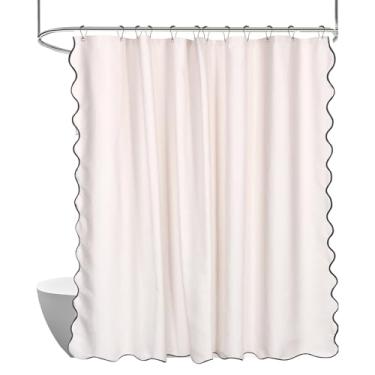 Imagem de Cortinas de chuveiro modernas boho recortadas, cortinas de chuveiro de pano grosso à prova d'água com 12 ganchos de metal, cortina de banheiro de poliéster de 183 cm x 183 cm para banheiro e banheira