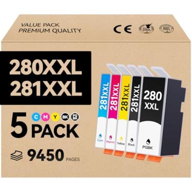 Imagem de caink Cartuchos de tinta compatíveis de substituição para 281 280 PGI-280XXL CLI-281XXL (pacote com 5) compatíveis com TR8520 TS9120 TS6120 TR8620 TR8620a TS6320 TR7520 TS9521C TS8120 TS8220 PGBK/BK