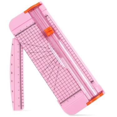 Imagem de Cortador de papel tamanho A4 com escala, guilhotina de papel rosa de 38 cm x 14 cm para cupom, etiqueta, cartolina e artesanato de scrapbook para escritório e casa (rosa)