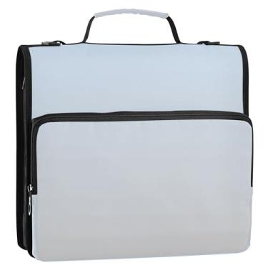 Imagem de Elegante fichário azul cinza claro gradiente 3 anéis resistente com zíper organizador de fichários escolares bolsa com alça de ombro para portfólio comporta 500 folhas