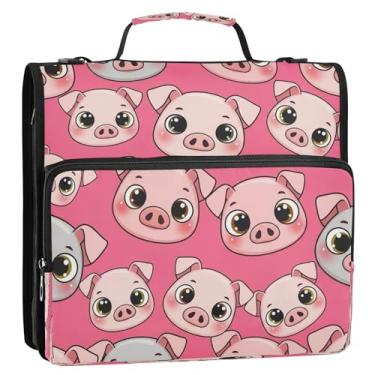 Imagem de Linda bolsa de fichário rosa de porco com 3 anéis com alça de ombro, pasta organizadora para documentos escolares ou de escritório