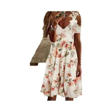 Imagem de Moda feminina renda com decote em v suspender vestido verão casual ren