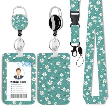 Imagem de Porta-crachá de identificação de flores com cordão de separação e carretel retrátil resistente - chaveiro mosquetão giratório de 360° para mulheres, estudantes, professores, enfermeiros, uso no
