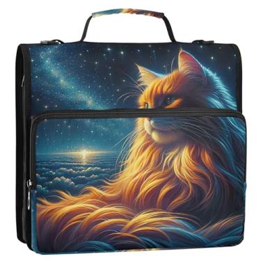 Imagem de Fichários básicos de 3,8 cm (1 1/5.1 cm) 3 anéis espaço gato fofo organizador de fichário com zíper portfólio e estojo pasta de anel com alça bolsa escolar