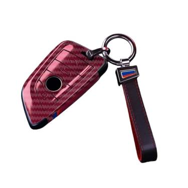 Imagem de Capa de chave de carro de fibra de carbono compatível com Bmw X1 X3 X4 X5 X6 X7 1 3 5 6 Série G20 G30 G11 F15 F16 G01 G02 F48 M Titular Chaveiro(Carbon red Pro)