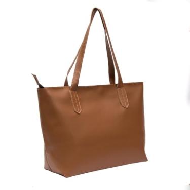 Imagem de Bolsa Tote Feminina Grande, Couro Sintético, Alça Dupla, Preta, Estilo Minimalista (castanho)