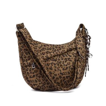 Imagem de Micmores Bolsas transversais com estampa de leopardo para mulheres, bolsa de camurça sintética crescente Hobo bolsa de ombro para trabalho e viagem, Verde