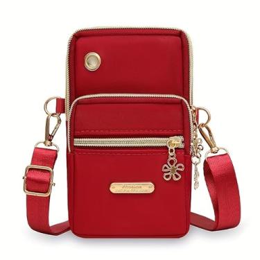 Imagem de Bolsa tiracolo feminina pequena - Mini carteira móvel, bolsa de ombro leve para celular, Vermelho