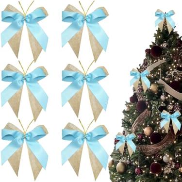 Imagem de 6 peças de arcos de serapilheira naturais com laços torcidos – laços de fita feitos à mão azul francês de 12 x 15 cm, laços pré-fabricados para grinaldas, árvores, embrulho de presente, casamento