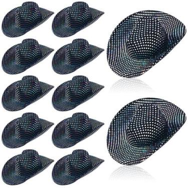 Imagem de Mini chapéu de cowboy Sotiff Disco Cowboy Hat Light Up, 12 peças, pret
