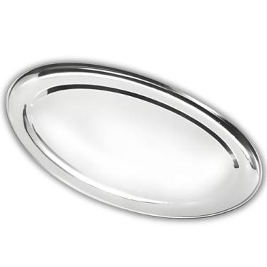 Imagem de Travessa Oval Rasa Aço Inox 26cm Para Servir Alimentos Porções Cozinha