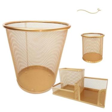 Imagem de Kit Escolar Escritório Organizador Porta Caneta Lixeira Escritório Pre