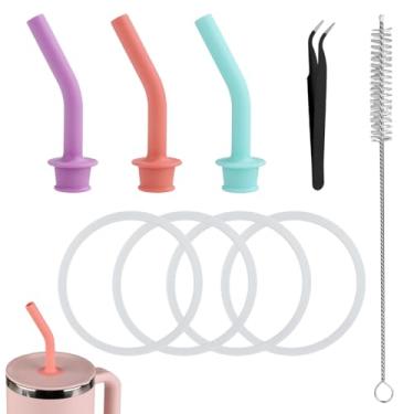 Imagem de 4 peças de substituição de canudo de pressão para Hydroflask para copo de viagem, canudo reutilizável de silicone com arruelas de anel de vedação de tampa para acessórios Hydroflask para copo de
