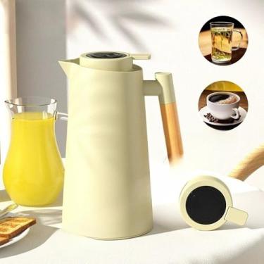 Imagem de Garrafa Térmica de água, 1 Litro Garrafa Térmica Com Termômetro Led Para Chás/Café Design Moderno Cabo Em Madeira(Verde Claro(Des))