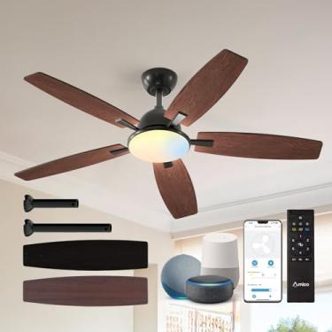 Imagem de Amico Ventiladores de teto com luzes, ventilador de teto inteligente de 132 cm com controle remoto/aplicativo/Alexa, motor CC reversível, 5 lâminas, 6 velocidades, 3CCT, regulável, silencioso