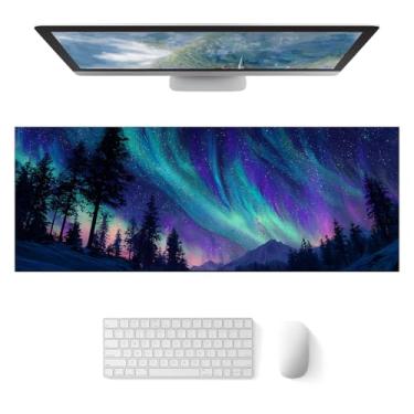 Imagem de HOMETITUTE Aurora Boreal Céu Noturno XL Mouse Pad Gaming Mousepad 81,5 x 11,8 polegadas Teclado Antiderrapante Protetor de Mesa Tapete de Diatomita Grande Mouse Pad para Casa e Escritório Acessórios