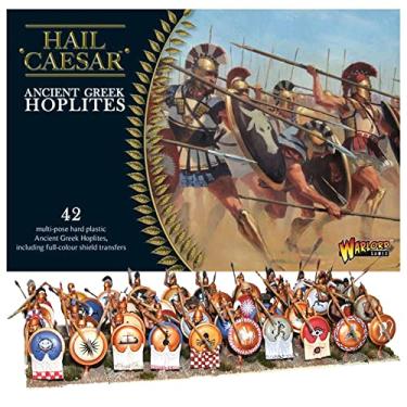 Imagem de Wargames Delivered - Hoplites gregos antigos - miniaturas de 28 mm, jogos de guerra, 42 multi-partes, armaduras, piper, 2 abetas de flecha, escudo de tobogã de água, pacote digital - kit de modelos de figuras de ação da Warlord Games