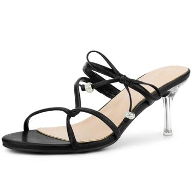 Imagem de Perphy Sandália de salto com nó de laço, sem cadarço, bico aberto, salto agulha com tiras e strass para mulheres, Preto, 35