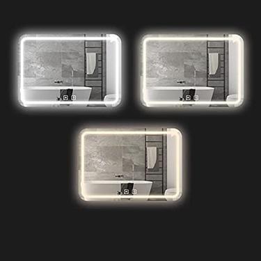 Imagem de Espelho de parede de banheiro para banheiro, espelho de vaidade de banheiro, armário de LED para banheiro, espelho de parede retangular com luzes, espelho de parede antiembaçamento com botão de toque