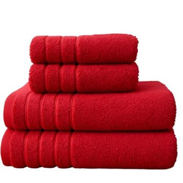 Imagem de Kit 4 Toalhas Algodão (02 Banho + 02 Rosto) - Jogo de Toalhas Super Absorventes 400g Tamanho Grande 70cm x 130cm (VERMELHO)